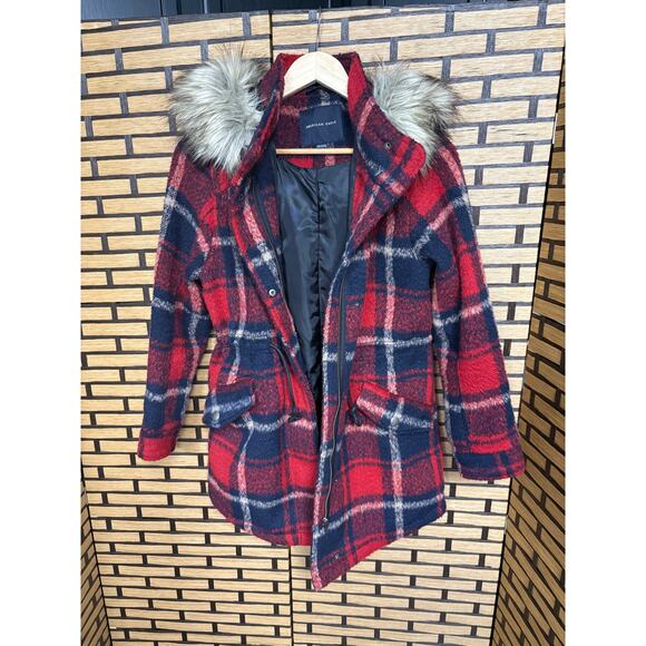 American Eagle Outfitters Jackets & Blazers - American Eagle Red And Blue Plaid Coat Size XS